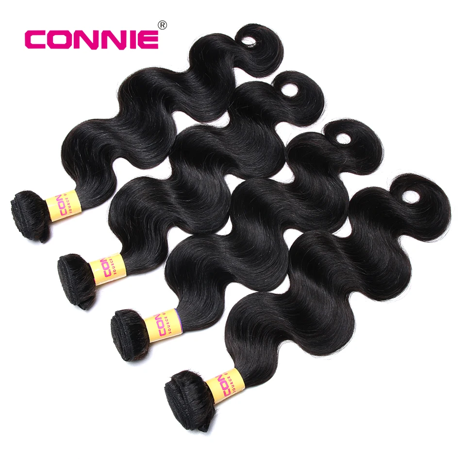 

Brazilian Body Wave Hair 4 Bundles 100% Human Hair Weave Natural Color Connie Remy Hair Extension 10-26 Inch Natural Black