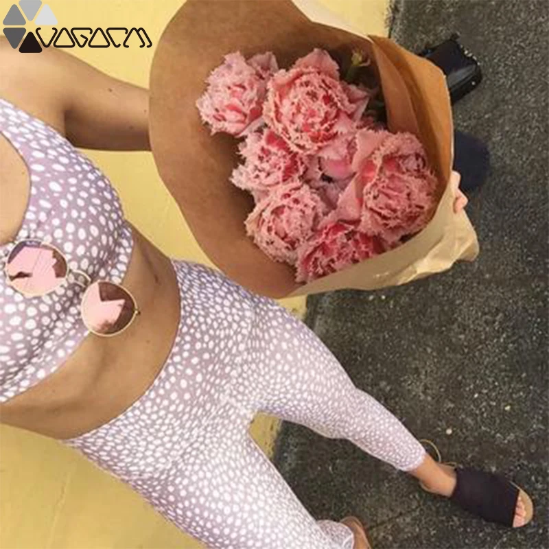 

Pink Leopard New Summer Yoga Suit Two-piece Sleeveless Breathable Fitness Female Workout Running Set Dot Print Women Clothing