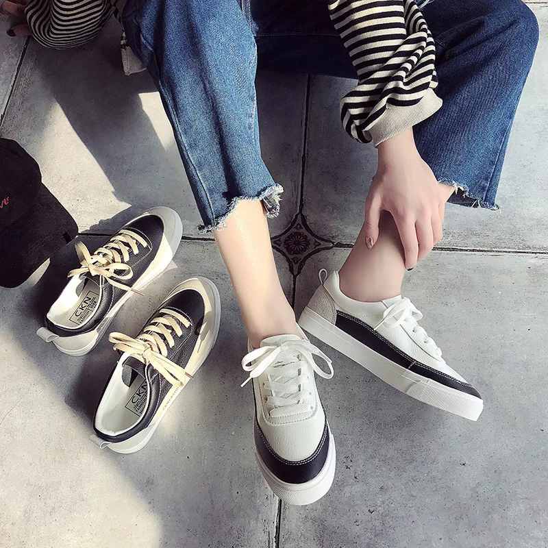 

New Pattern Leather Leisure Time Student Joker Small White Shoes Woman Original Old Ulzzang Hong Kong Flavor Chic Skate Shoes