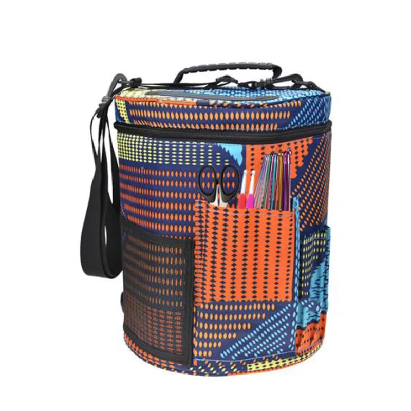 

Large Cylinder Oxford Storage Bag Crochet Pendant Wool Yarn Storage Barrel Portable Basket Box Storage Bags