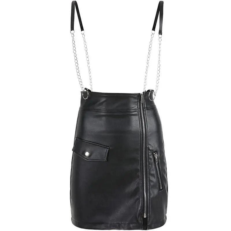 

Women PU Leather Short Skirt Female Solid Color Zipper Strap Irregular Fashionable Sexy Simple All-match Style Tooling Skirt New