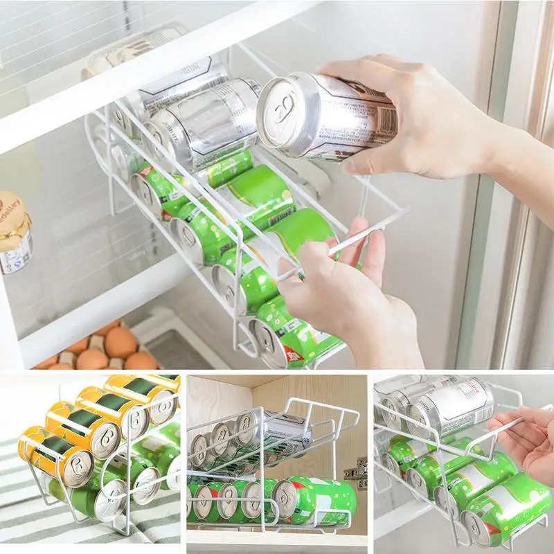 

Kitchen Storage Rack Double-Layer Shelf Desktop Cans Beer Cola Storage Rack Rolling Design For Easy Pick-up Quick Delivery