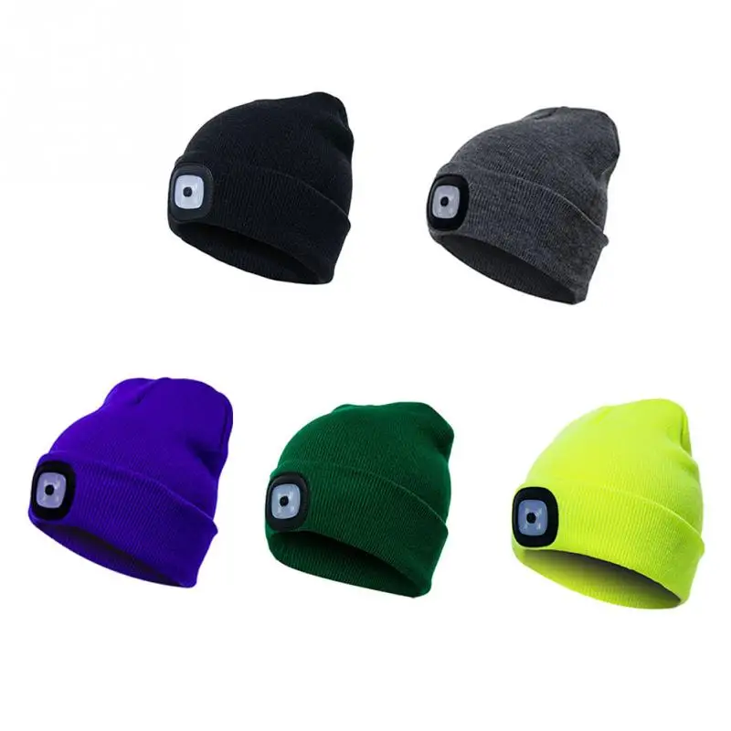 Unisex Autumn Winter LED Lighted Cap Warm Beanies Outdoor Fishing Running Beanie Hat Flash headlight Camping Climbing Caps#125