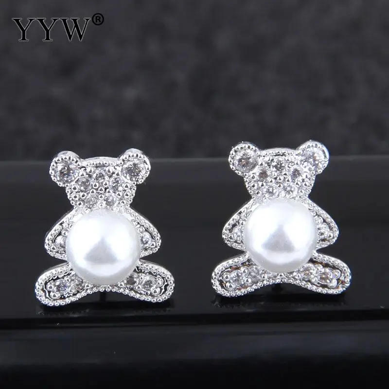 Cute Mini Bear Stud Earrings For Women With Plastic Pearl Bear Female
