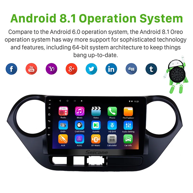 Seicane Android 8 1/7 1 2Din gps головное устройство для 2013 2014 2015 2016 HYUNDAI I10 Grand i10 RHD 9 дюймов 1080 P