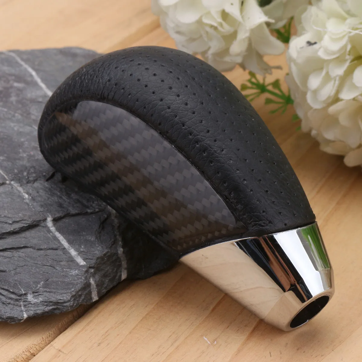 

Universal Carbon Fiber Car Manual Gear Shift Knob Leather Lever Shifter Knob Head