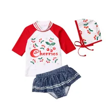 Стильная футболка с изображением персонажей видеоигр вишня детский купальный костюм для девочек, Двойка с цветочным рисунком детская одежда для плавания с длинным рукавом Купальники для малышей купальные костюмы