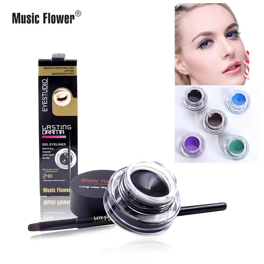 1PC Waterproof Gel Eyeliner Mini Eyeliner Gel Cream With Brush Makeup