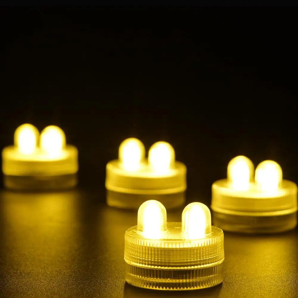 (12 pieces/lot)Decorate Wedding Super Bright LED Submersible Dual LED Floral Tea Lights with 2pcs 3V CR2032 Battery Included