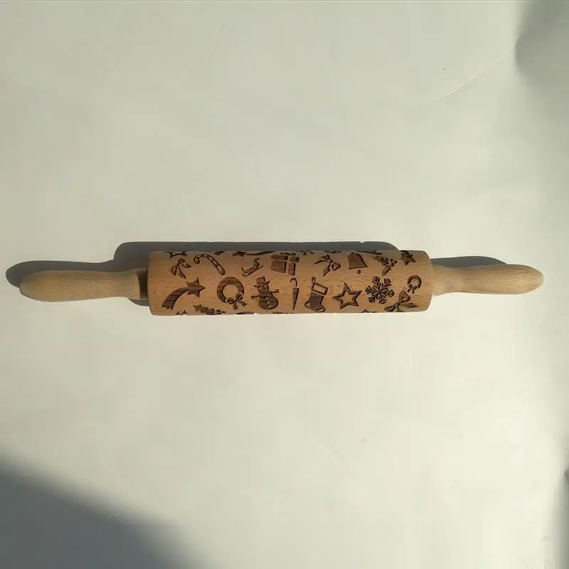 AUGKUN шт. 1 Рождество тиснение Rolling Pin помадка выгравированы резные деревянные Кухня