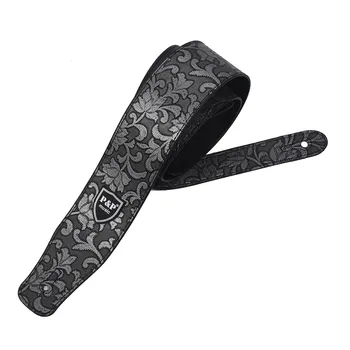 

P&P PU Leather Strap for Electric Acoustic Guitar Embossed Adjustable Silver gray