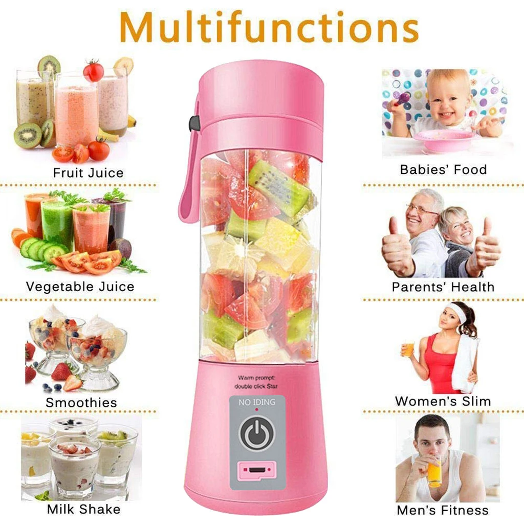 

380ml Portable Blender Juicer Cup USB Rechargeable Electric Automatic Vegetable Juicer Cup Lemon Orange Maker Mixer Bottle Drop