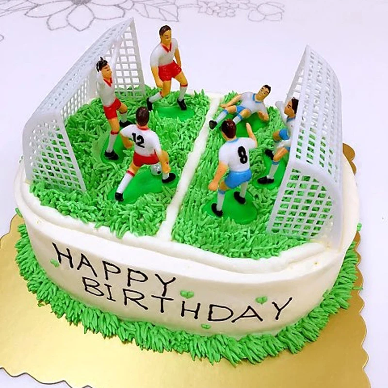 

8pcs/Set Soccer Football Cake Topper Player Birthday Cake Decoration Model footbal player and goal gate cake decorative topper