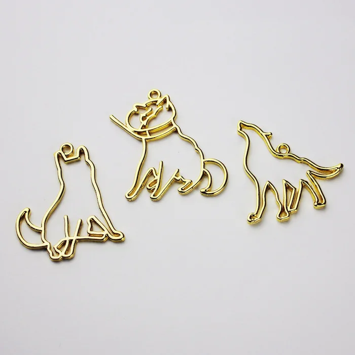 

Wolf Dod Cat Shaped Metal Frame UV Epoxy Resin Charm Gold Bezel Jewelry Making Tools Resin Bezel