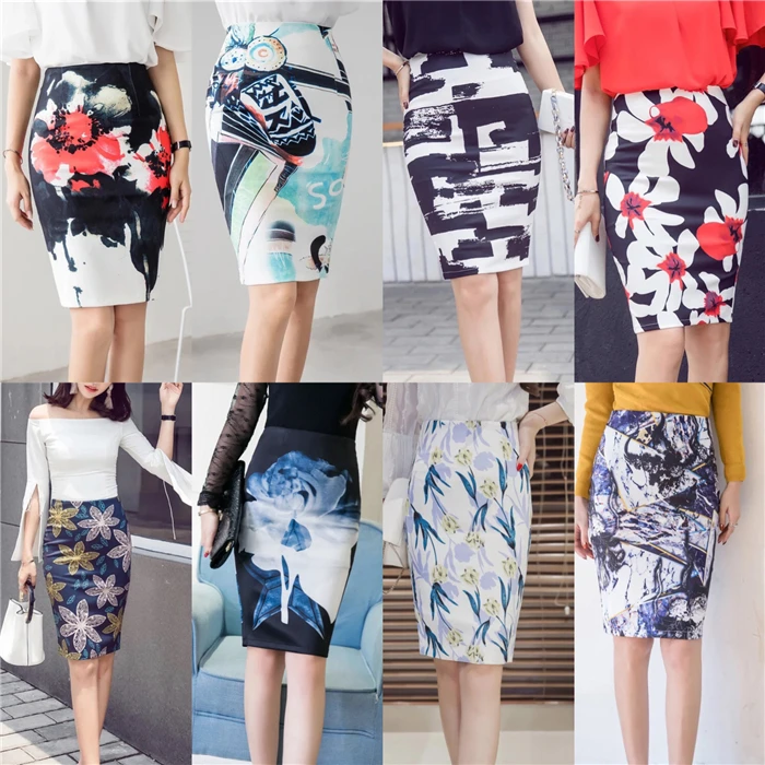

Plus Size 2018 Summer Female New Women's Printing Slim package hip skirt Casual Fashion Elegant OL Bodycon Pencil Skirt