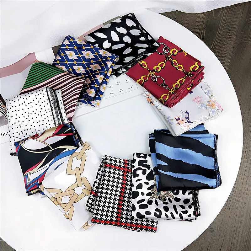Small Square Wristband 50cm Retro Fashion Wild Hair Band 1pc New Career Satin Women Silk Feel Head Scarves Neck Tie Elegant