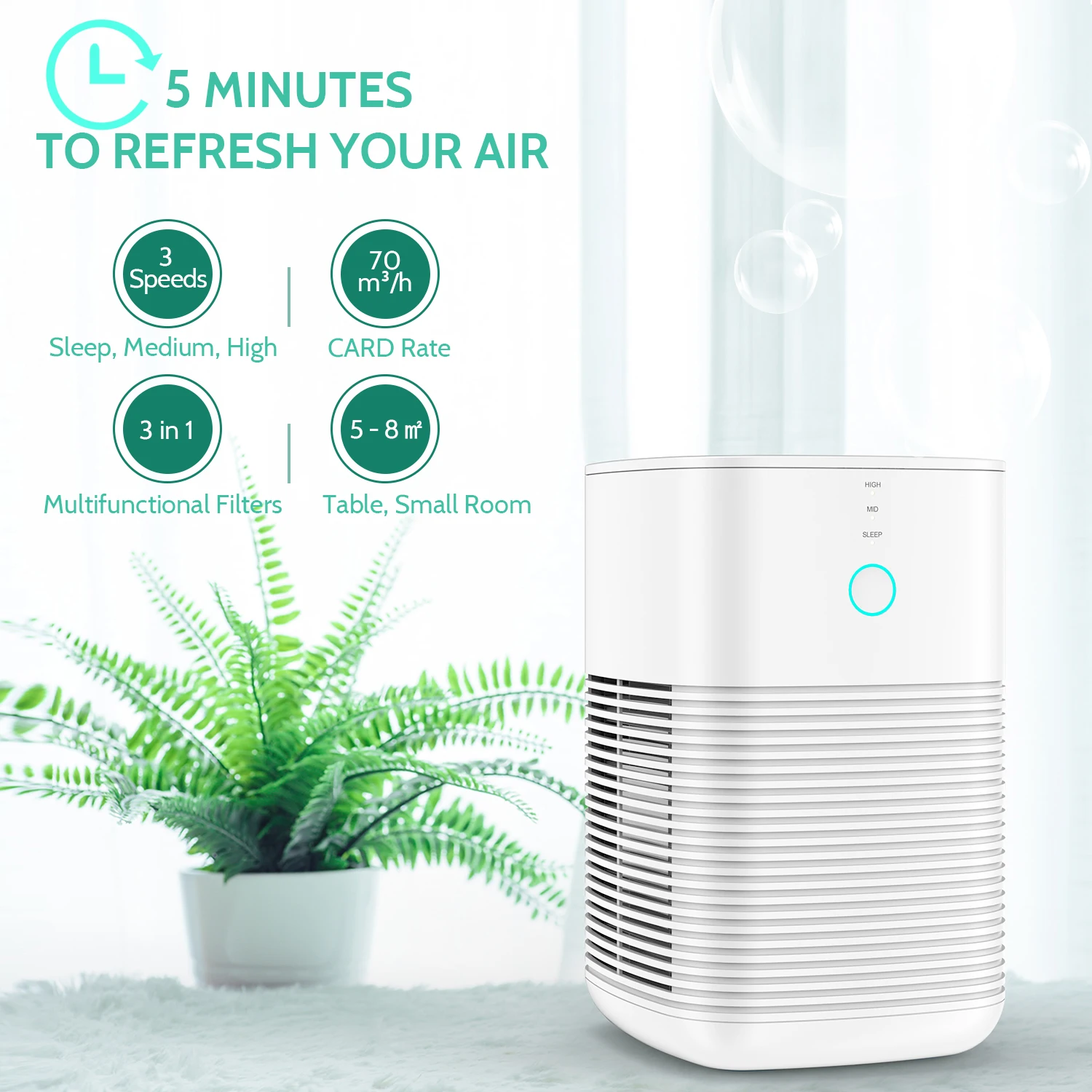 

GBlife PM1232A Air PurifierTable HEPA Air Purifier 3 Layers Filter Sleep-Friendly Air Cleaner Machine For Home Room Office M2