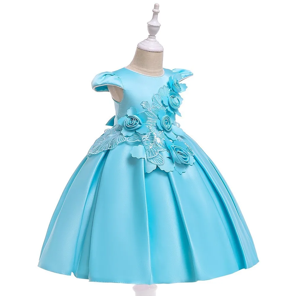 

Appliques Floral Baby Girls Dress Summer Girls Wedding Ball Gown Little Kids Party Girl Dress Red Blue Pink Clothing Spring 2019