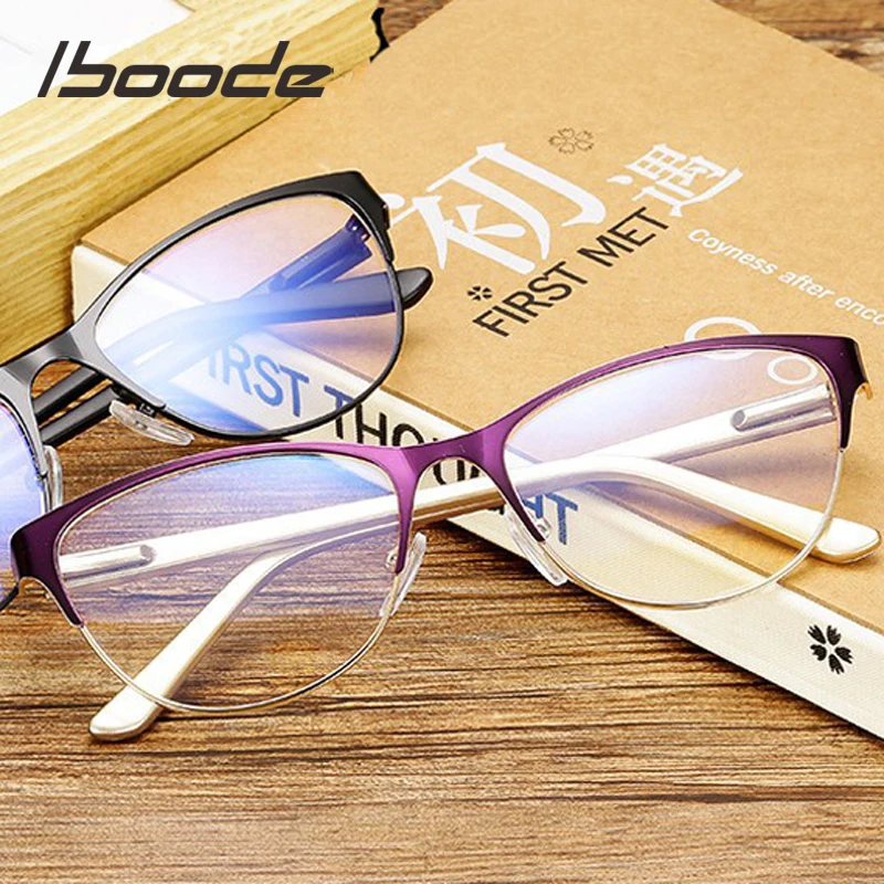 

iboode Half Frame Cat Eye Reading Glasses Women Men Antifatigue Computer Optical Glasses Retro Presbyopia Eyewear Feamale Elder