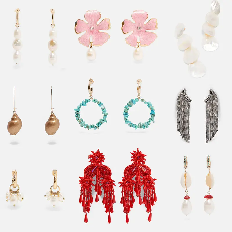 

JUST FEEL 2019 Vintage Boho ZA Pearl Big Drop Earring For Women Fashion Flower Dangle Statement freshwater Pearl Earring Jewelry