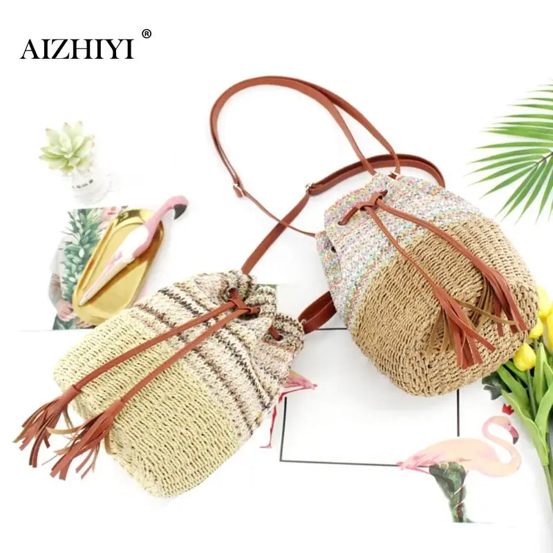 Новая соломенная сумка на плечо Boho PP женская Соломенная Сумка шнурке летние