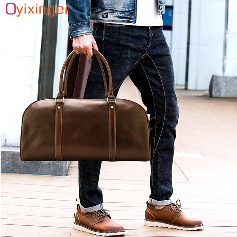 

Genuine Leather Men's Travel Bags For Women Luggage Large Weekend Duffel Bag High Quality Duffle Men Travel Bag Malas De Viagem