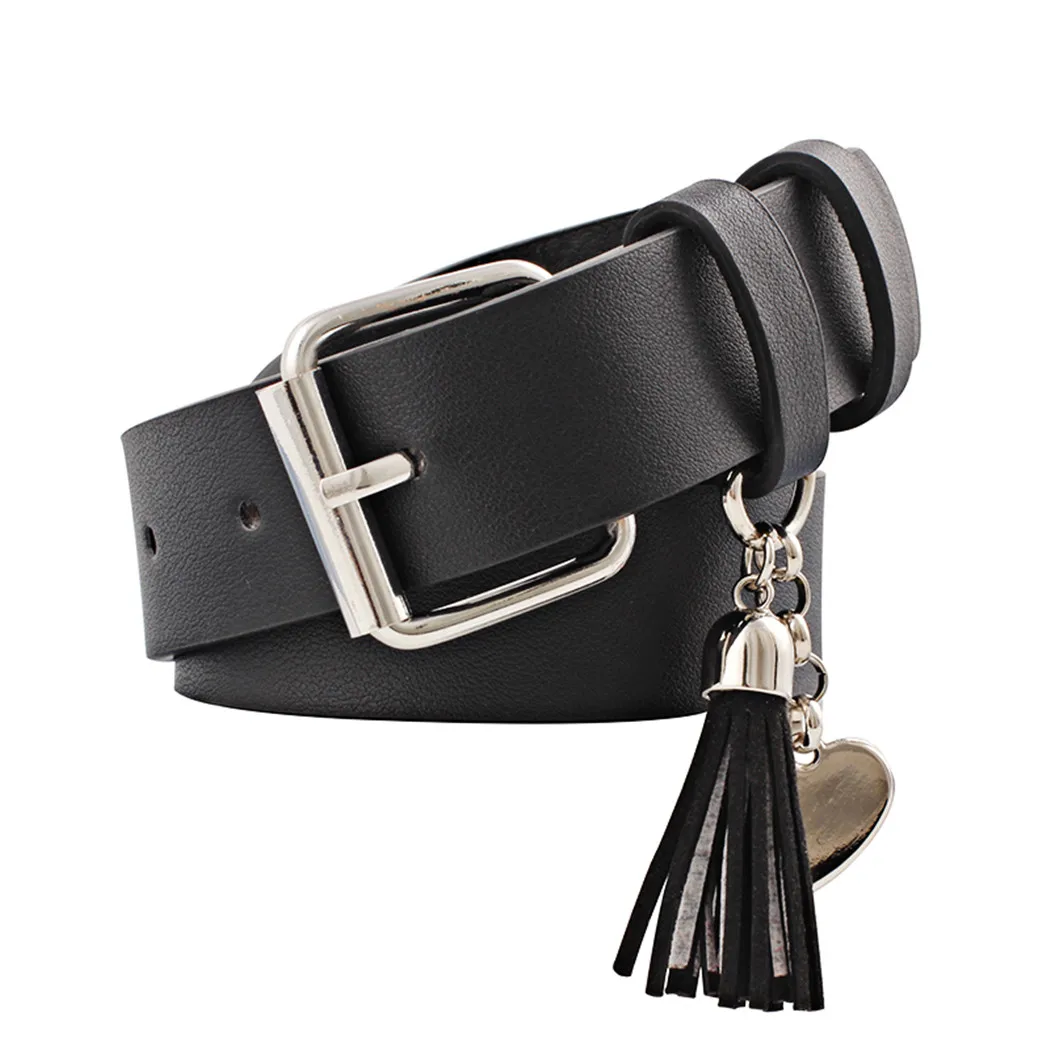 

Metal Pin Buckle PU Leather Wide Belt New Heart Tassel Pendant Decorative Belts Jeans Trendy Ladies Pants Belts For Women
