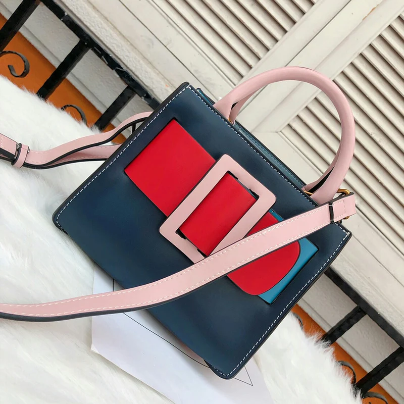 

[Super Seabob] 2019 Spring Summer Woman New Personality Hit Color Double Handles Single Strap PU Leather Shoulder Bag LM319