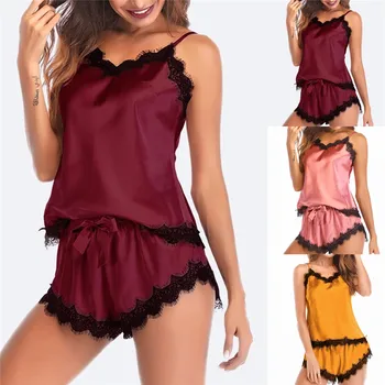 

Women Lady Sexy Lingerie Pajamas Set Lace Babydoll Sleepwear Nighwear Shorts Sleeveless Shirt Camis 2pcs