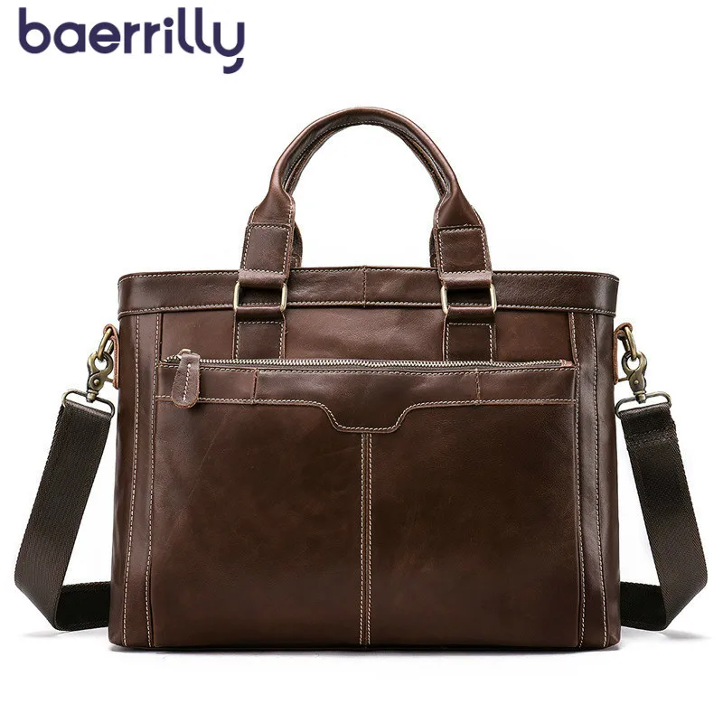 

Vintage Men Briefcase Genuine Leather Man Laptop Handbag Multifunctional Cowhide Business Shoulder Messenger Bag For Male Tote