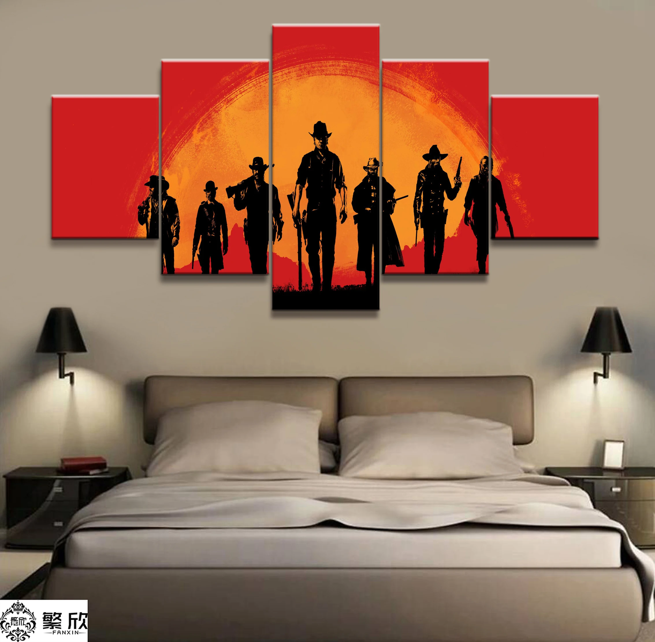 

5 Piece Canvas Poster Video Games Red Dead Redemption 2 Arthur Morgan Gutch's Gang Western Game Wall Painting Home Decor