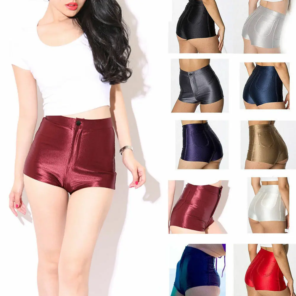 

Women Hot Sale Slim Glossy Dance Shorts Skinny Imitation Light Mini Short Pants Thin Shiny Sexy Booty Shorts Black Red