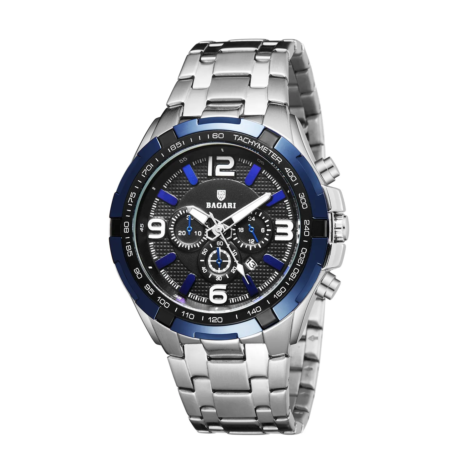 

BAGARI men's belt silver belt blue character luxury sports luminous ultra-thin dial quartz watch