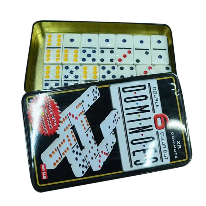 

New White Color Dot Dominoes Set Simple Iron Boxed Fun Domino Toy Casual Game Card for Home Family Traveling