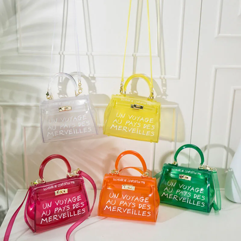New 2019 Women Fashion Transparent PVC Clear Alphabet Jelly Shoulder Bag Letters Candy Color Water Proof Messenger Tote Handbag