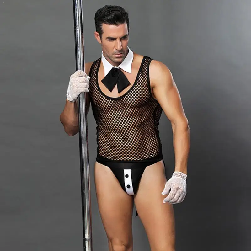 

New Arrival Flirt Underwear Sexy Perspective Male Servant Sexy Uniform Nightclub Bar Service Male Maid Outfit Man Kini Costume