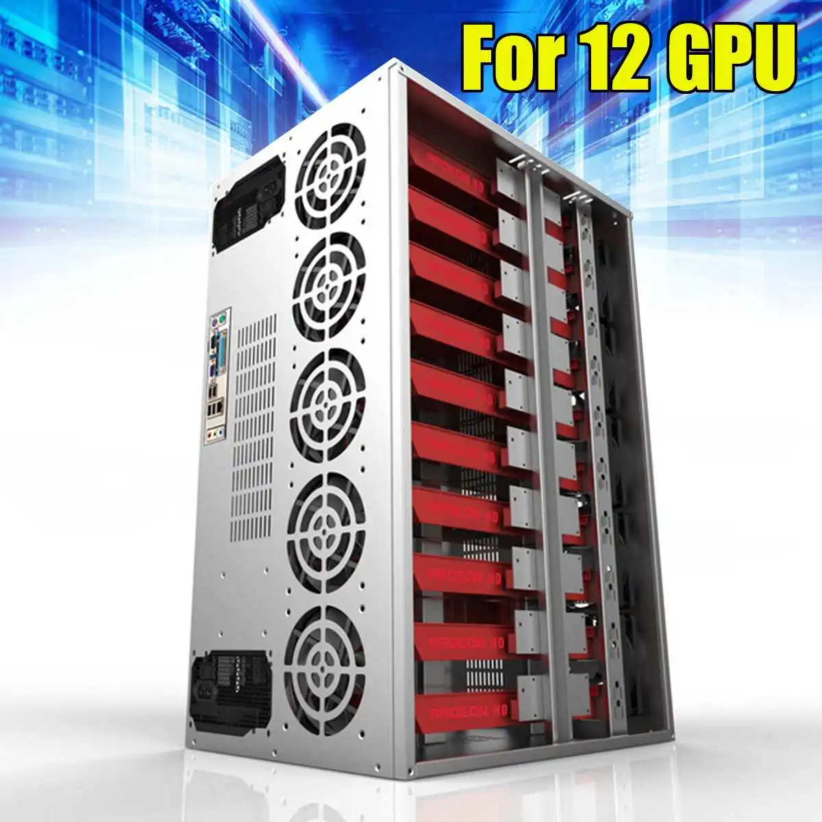 

12 GPU + 5 Fan Slots Drawer Design Open Air Crypto Coin Mining Miner Machine Frame Rig Case Holder Rack