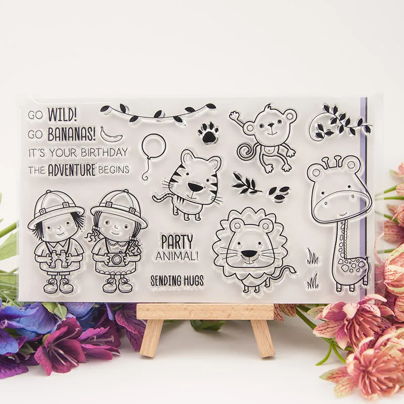 

Cartoon Animal Boys Clear Stamps for Scrapbooking Transparent Rubber Seal Stamp for Card Making DIY Hand Account Scrapbook