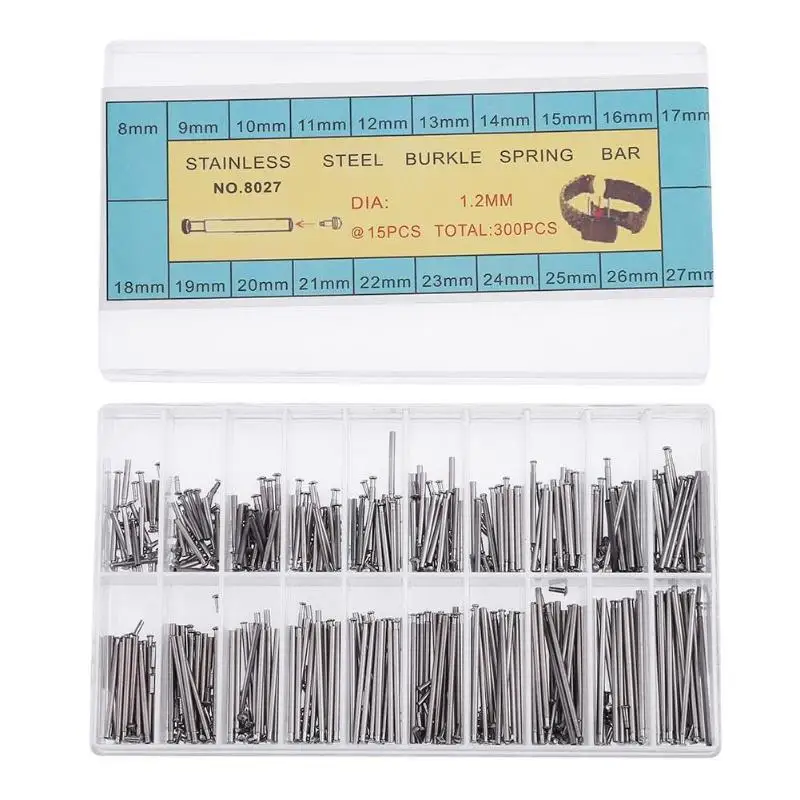 

Hot 300pcs 8-25mm Watch Band Spring Bars Strap Link Pins Repair Watch Link Pins Tool Sets Professional Tool Accessories