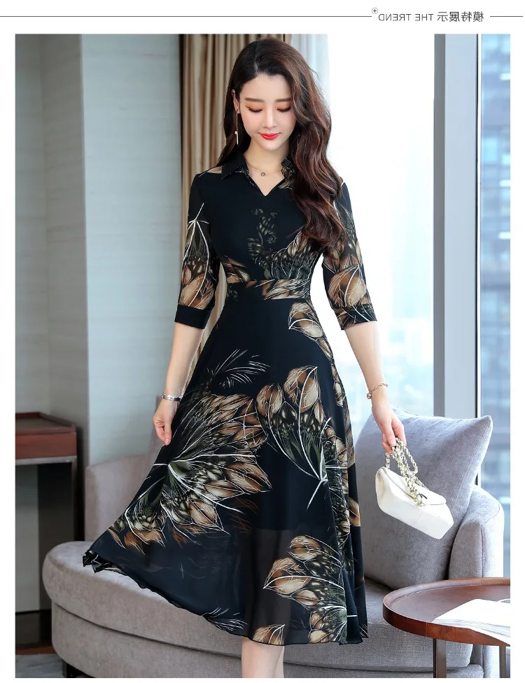 

2019 Spring And Autumn New Style Spring Popular Summer Dress Lady Who over-the-Knee L Temperament Chiffon Dress Summer