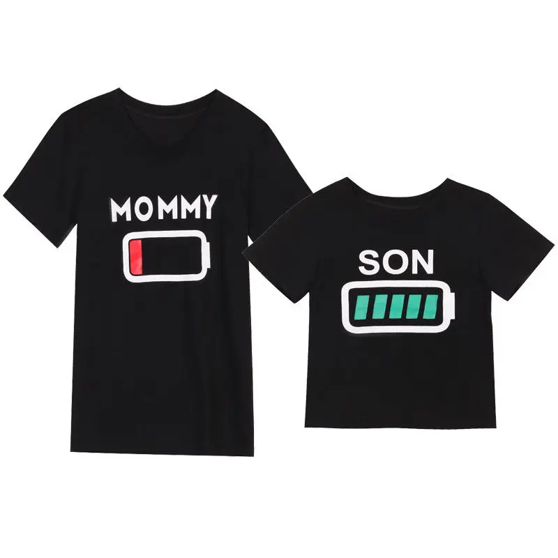 Mother Son Battery Print T Shirt Tops Matching Shirts Battery