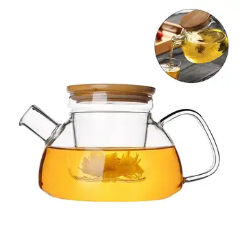 

Heat Resistant Glass Teapot Kettle Stylish Flower Teapot Flower TeaCup Glass Tea Leaf Herbal Coffee Bamboo Lid Filter Liner