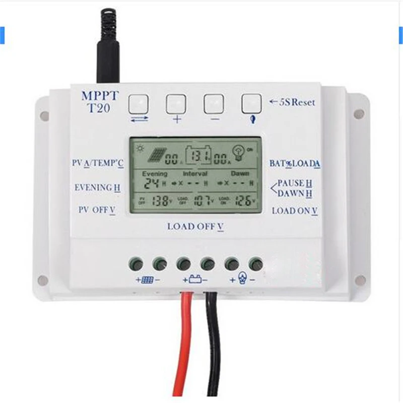 

LCD Display T20 20A 12V/24V PWM Solar Panel Battery Regulator Charge Controller Three-time Interval Charger Controller Regulator