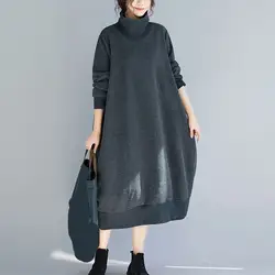 Демисезонный с длинным рукавом трикотажные свободное платье Серый платья для женщин для водолазка платья свитеры