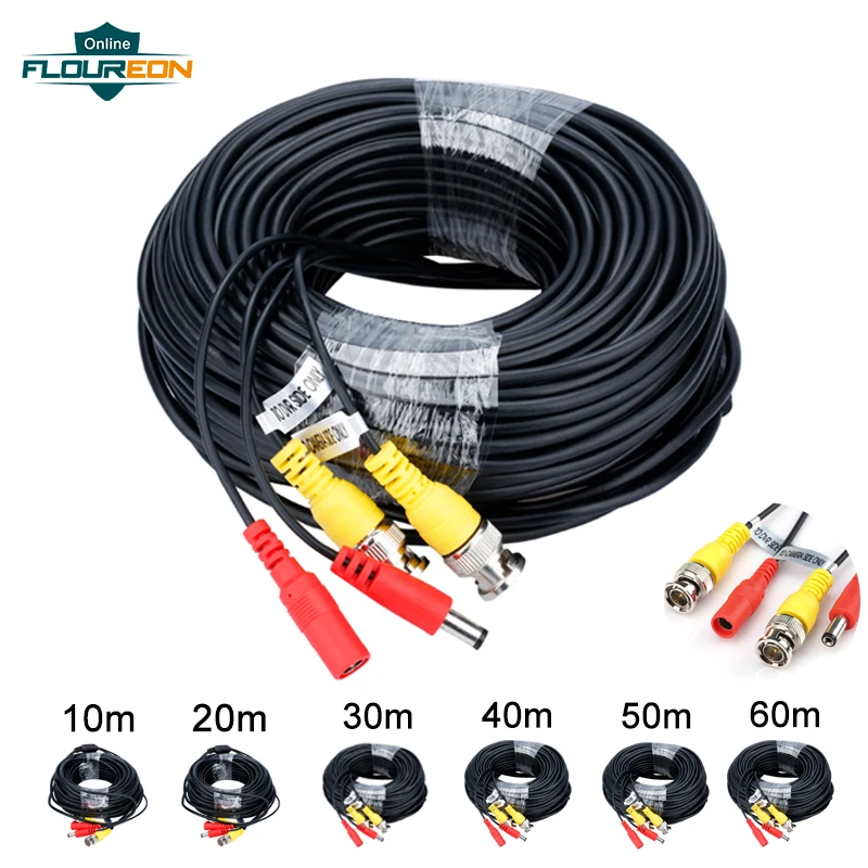  Universal 10m/20m/30m/40m/50m/60m CCTV Camera Cables Recorder Video Cable DC Power Security Surveil - 32995434624
