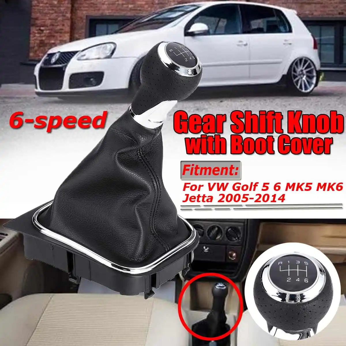 

High Quality Car Gear Shift Knob With Boot Cover Case Handle 5 Speed / 6 Speed For VW Golf 5 6 MK5 MK6 Jetta 2005-2014