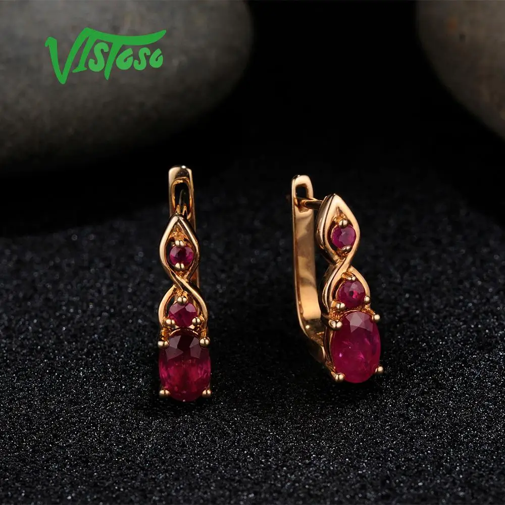 VISTOSO, Золотые серьги для женщин, Аутентичные, 14 к, 585, розовое золото, мерцающий красный рубин, обручальное кольцо, юбилей, хорошее ювелирное изделие