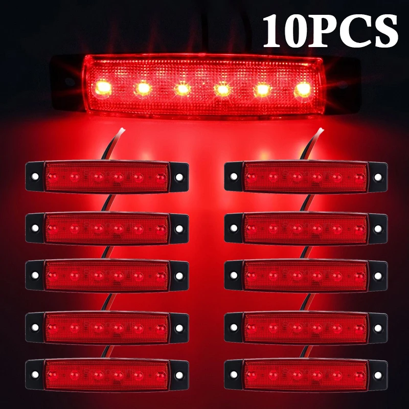 

10pcs 12V 6LED Red Car External Lights Auto Car Bus Truck Wagons Side Marker Indicator Trailer Light Rear Side Lamp Waterproof