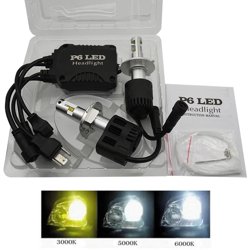 

2PCS High Power P6 H4 55W 5200Lm Led Headlight Conversion Kit H4 with glare shield OEM Replacement Head Light Lamp 6000K 3000K