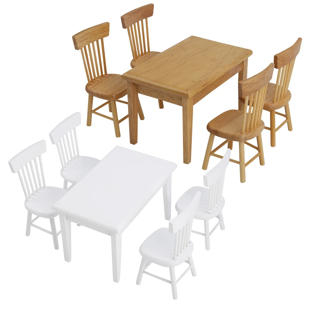 

5pcs Wood Furniture Toys Dining Table Chair Model Set 1:12 Scale Dollhouse Miniature Mini Furniture decoration Children Gift